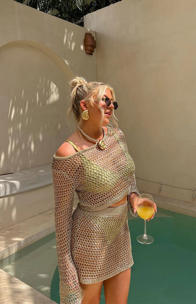 Wild Thoughts Gold Metallic Knit Top - Image 8