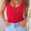Miami Red Lace V-Neck Bodysuit