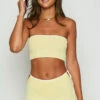 Pia Yellow Contrast Bind Knit Tube Top