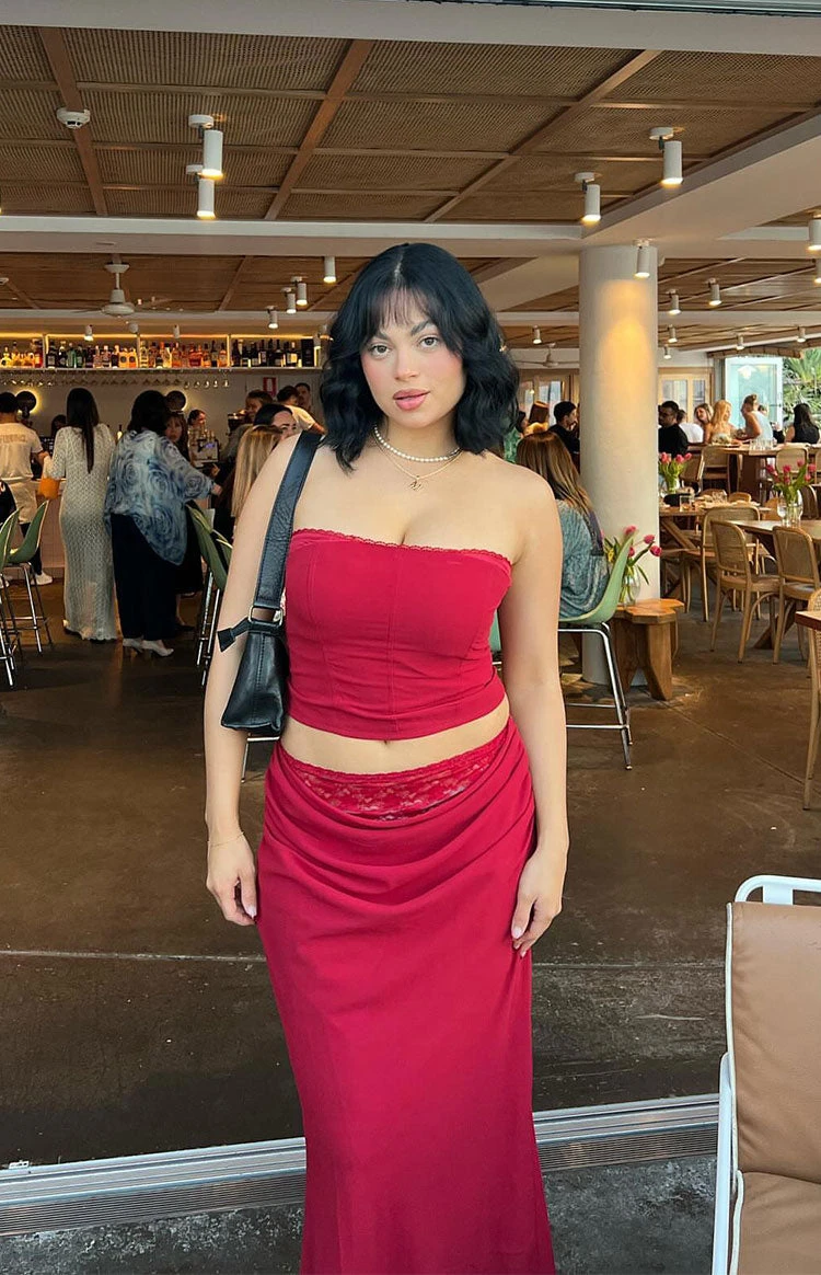 Crimson Rose Red Lace Corset Top - Image 9