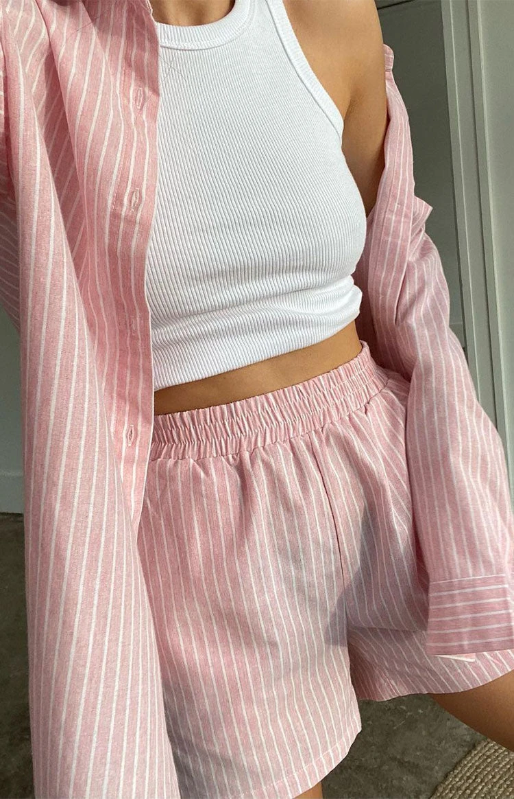The Sarah Shorts Pink Pinstripe - Image 9