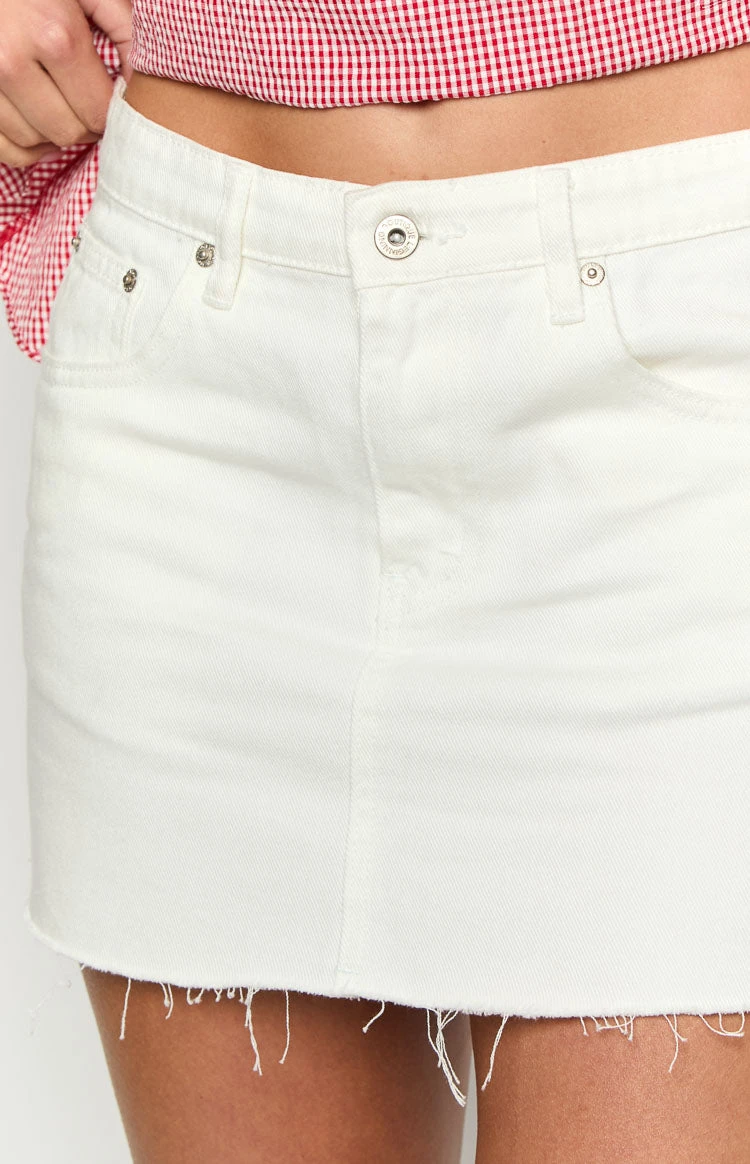 Siletto White Denim Low Rise Mini Skirt - Image 6