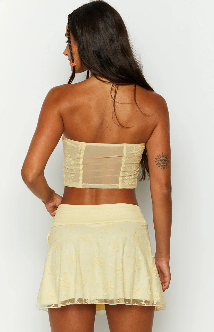 Stay Yellow Strapless Mesh Corset Top - Image 5