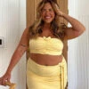 Shar Yellow Butterfly Strapless Top